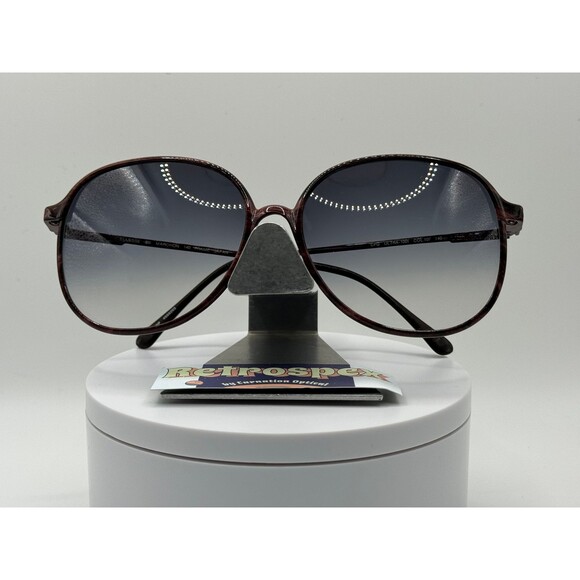 Vintage Oversize Sunglasses NOS Preppy Style Grey Fade Lens Wood Grain Frame 80s - Picture 2 of 9